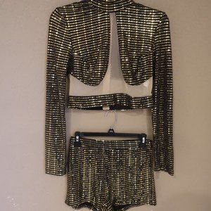 Sequins Gold Shorts Suit, M